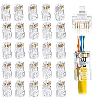 Inditrust RJ45 Cat6 Pass-Through Connector RJ45 Ends, Cat5, Cat5e, Cat6 8P8C, Ethernet Cable Crimp Connectors UTP Network Plug Solid Wire and Standard Cable, LAN Crimp (Pack of 25pcs)