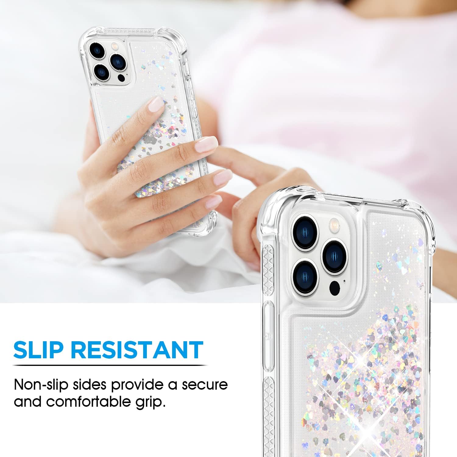 ANSHOW Compatible with iPhone 16 Pro Max Case Glitter, Shockproof Clear iPhone 16 Pro Max TPU Phone Case with One Screen Protector, Bling Glitters Case for Women, Silver - Image 5