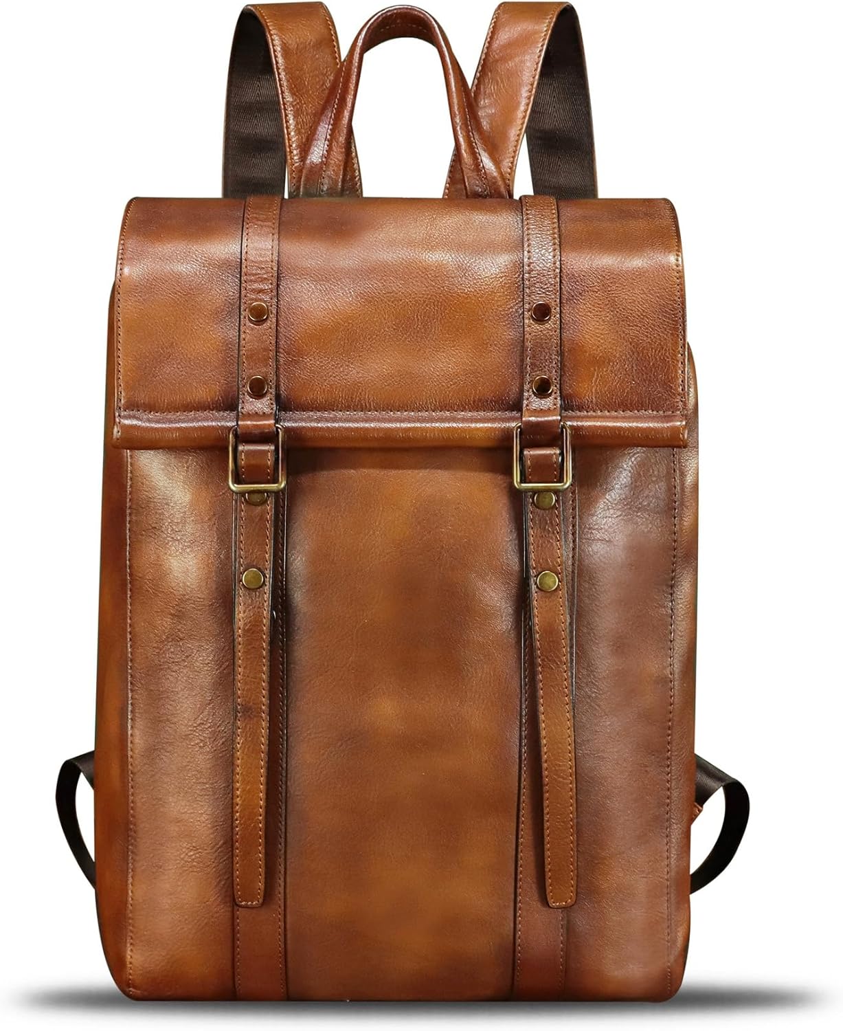 IVTG Genuine Leather Backpack for Men Vintage Handmade Leather Rucksack Knapsack Purse Daypack for Travel Laptop Notebook (Brown)