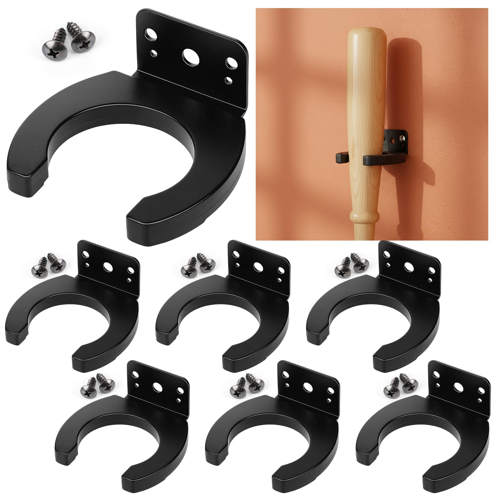 Hollowfly 6Pcs Baseball Bat Display Wall Mount Baseball Hanger Display Rack