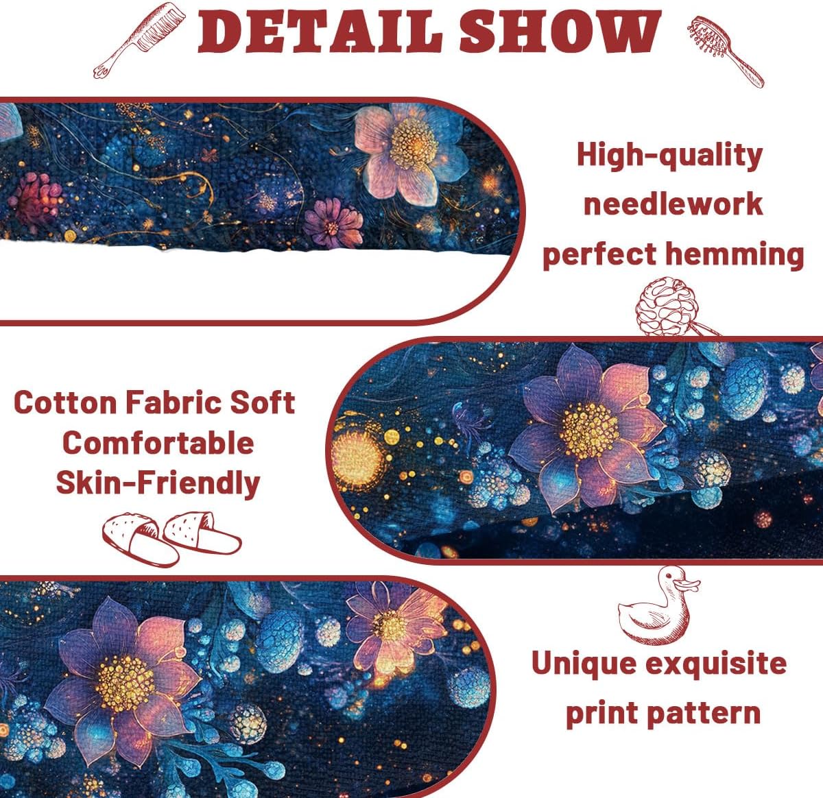 Flowers Hand Towels Set of 2 Plants Abstract Blue Watercolor Art Bathroom Kitchen Towel Lightweight Breathable Face Towel for Gym Hotel Sport Decor 14"x28" - Image 4