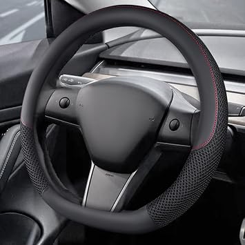 KAFEEK Steering Wheel Cover for Tesla Model 3/Y, Microfiber Leather, Black
