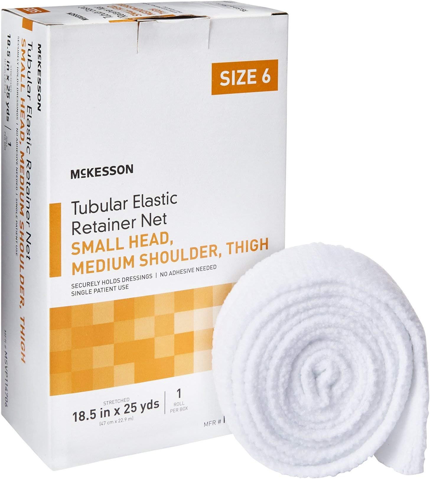 McKessonTubular Elastic Retainer Net Dressing, Non-Sterile, Small Head, Medium Shoulder, Thigh, Size 6, 18 1/2 in x 25 yd, 1 Count, 1 Pack