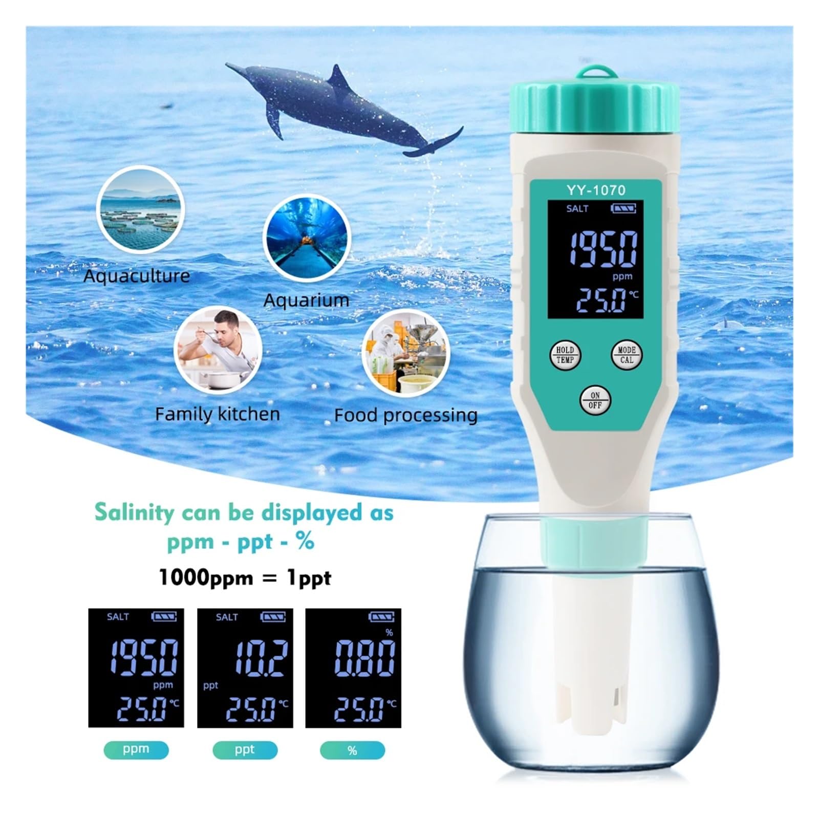 Analizzatore del Terreno Misuratore di pH e cloro for piscine 7 in 1, tester professionale SALE/ORP/TDS/EC/FAC, analizzatore qualità 'acqua for sornti termali spa
