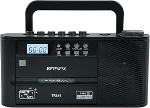 Retekess TR641 Cassette Player Digital Tape / USB Audio Recording to Tape AM FM Radio, Smartphone Connection, Dual Power Supply