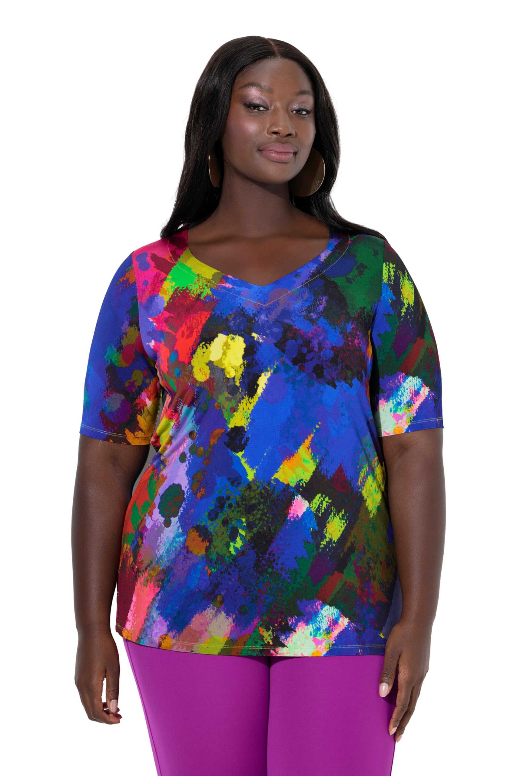 Ulla Popken Damen große Größen Übergrößen Plus Size Slinky-Shirt, Classic, Herzausschnitt, Halbarm 847694