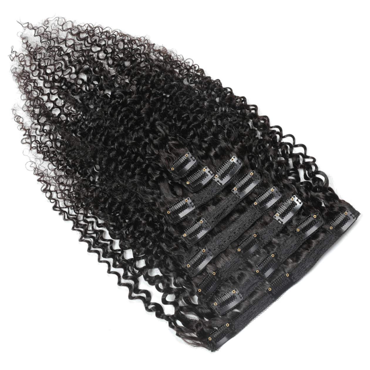 Clips In Human Hair Extensions Real Remy Hair 8PCS 120g Kinky Curly Brazilian Virgin Hair Bundles with Clips for Women Black (14inch)