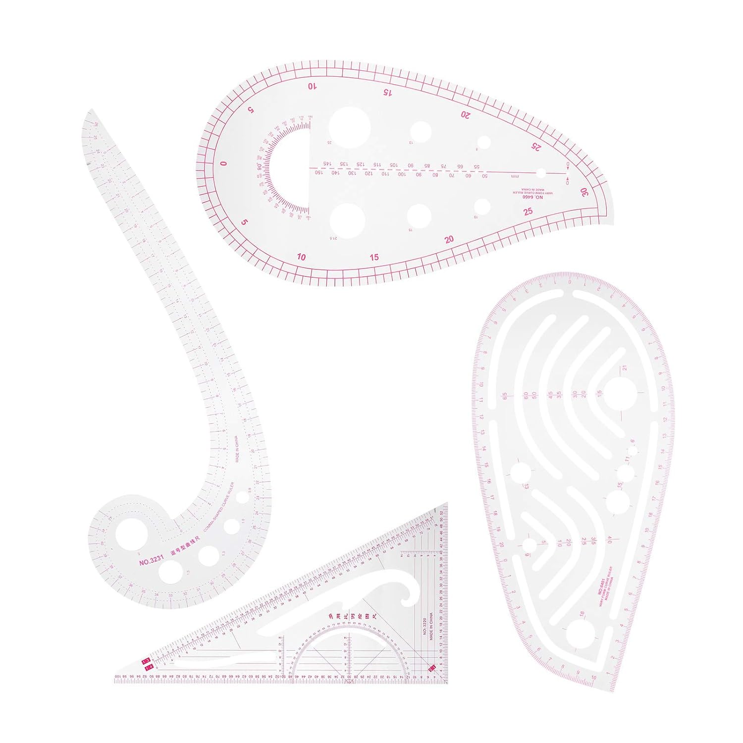 4PCS Sewing Ruler Set,Multi Function Curve Ruler Set,Curve Ruler,Soft Plastic Drawing Template,Hip