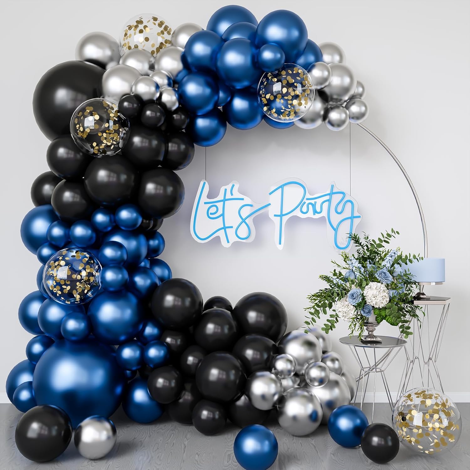 Flyloons 50 pcs Black Blue Silver Metallic Chrome Balloons for Birthday Decoration items celebration Anniversary Girls Boys Men Women-image-46