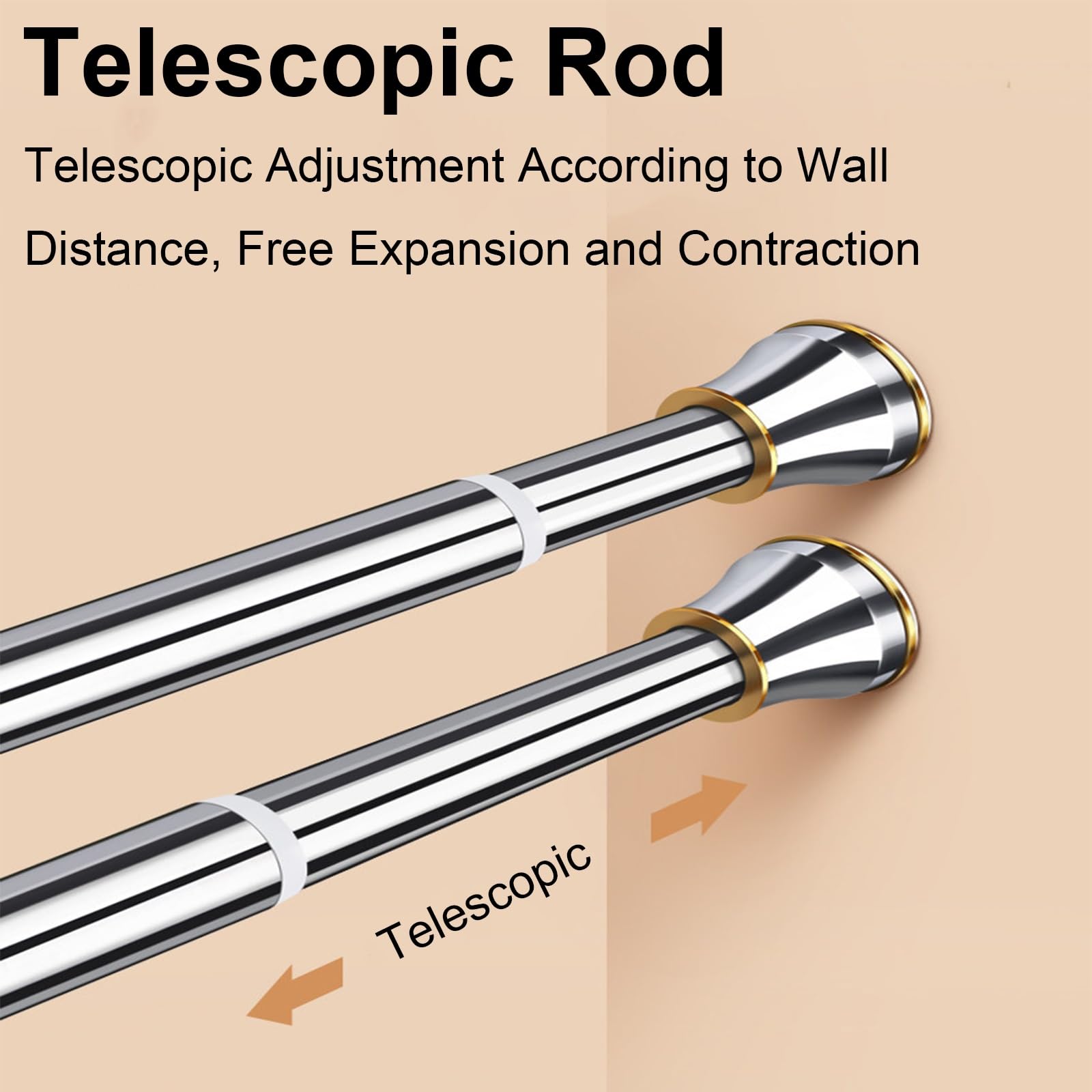 Tringle Rideau à Ressort Sans Perçage, Barre Rideau de Tension en Acier Inoxydable, Antidérapante pour Salle de Bain Dressing Buanderie(Silver,110-160cm/43-62in)