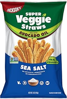 Jackson’s Super Veggie Straws™ (Sea Salt, 5 oz, Pack of 6) – Gluten Free, Vegan, Snacks for Kids & Adults – Made with Premium Avocado Oil – Allergen-friendly, Veggie Straws Individual Bags