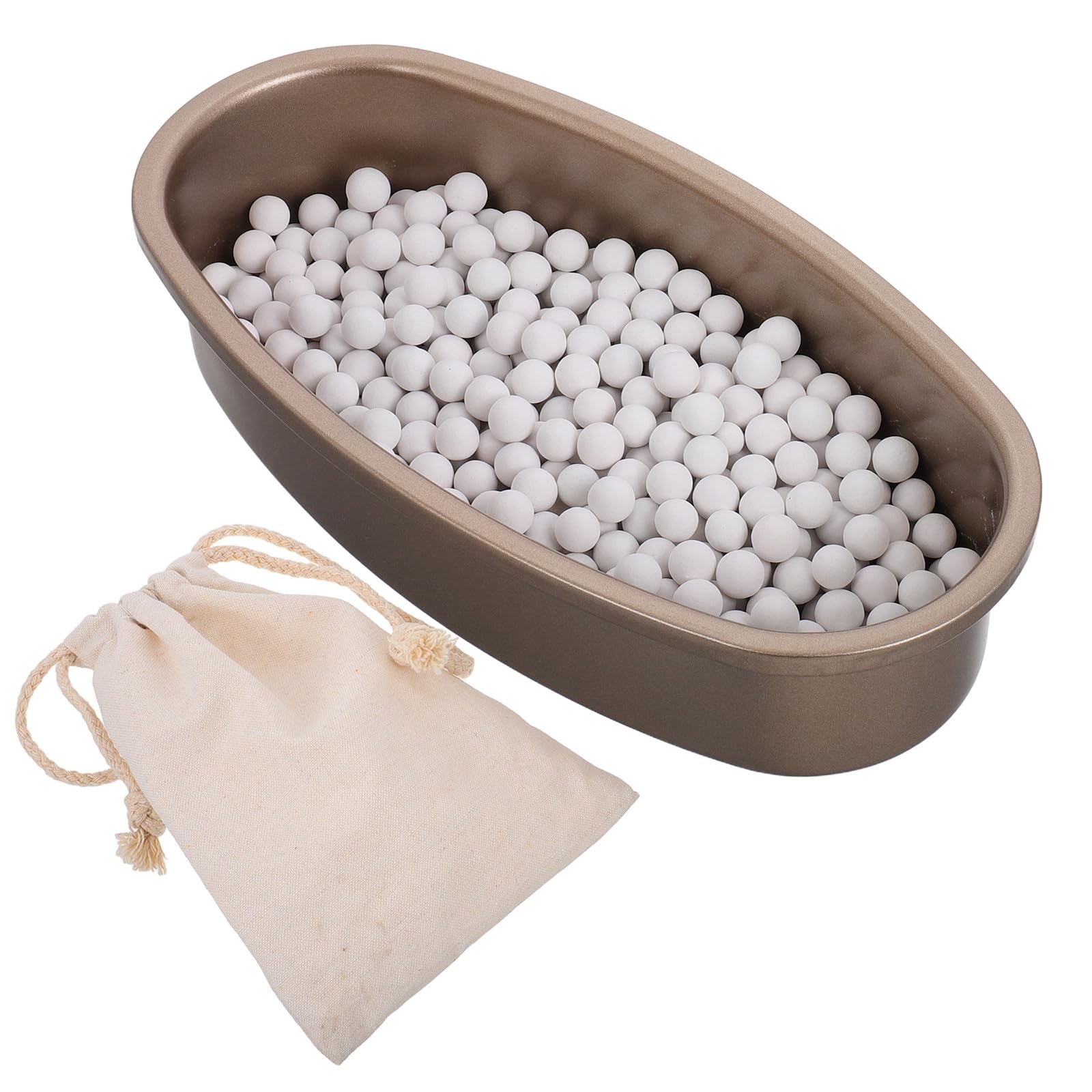 Abaodam Piedras para Hornear Tartas de Cerámica 500 G Bolsa de Tela y Bandeja Dorada, Pesas para Masa y Corteza, Absorbentes de Humedad para Horno, Ideales para Panadería Casera y Pizza