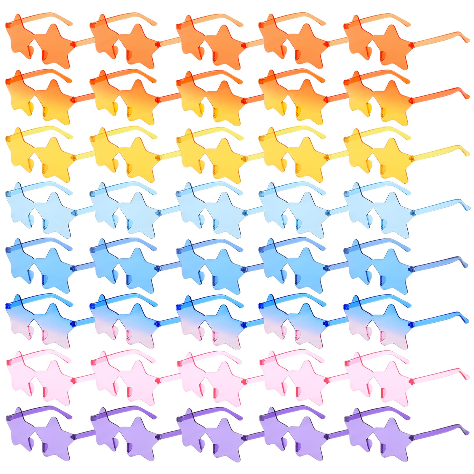 Matcheck 40 Pack Star Shaped Rimless Sunglasses Bulk Transparent Candy Colored Glasses Frameless Party Eyewear for Adults