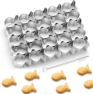 Ninehaoou Gold Fish Cracker Cutter,25 Cavity Cookie Cutter,mini Cookie Molds with Cleaning Brush,non-stick Dough, Stainles...