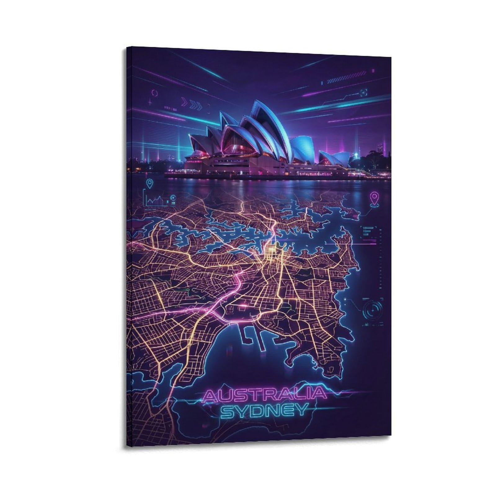 XKUGA Gamer Room Aesthetic Sydney Australia Map Poster Modern Decorative Canvas Prints - Ideal Wall Art for Family, Man Cave, Game Room, Boys & Girls Bedroom 24x36inch(60x90cm)