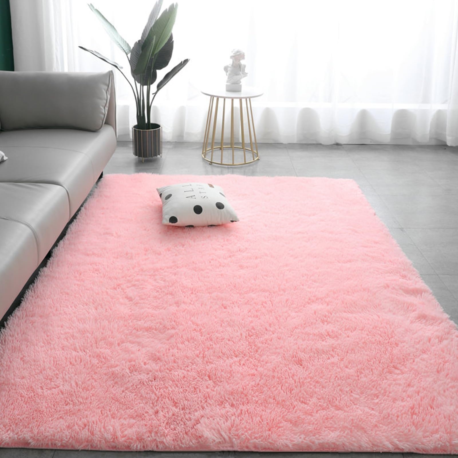 Tapis pelucheux lavable rose 178x254 cm avec dossier antidérapant