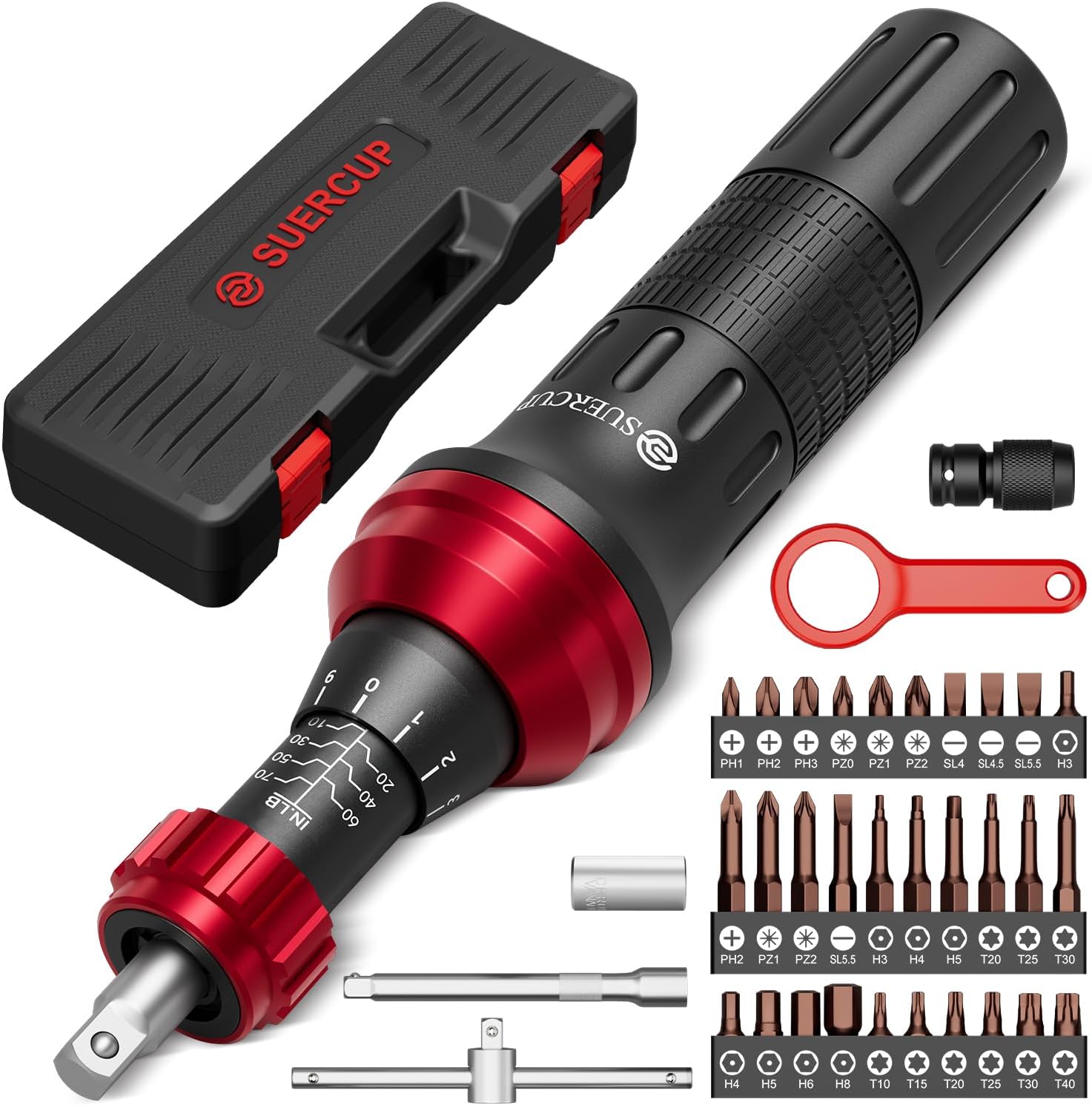 1/4" 10-80In.lb Torque Screwdriver 36 PCS Set with T-bar, Hex, Torx, and Phillips S2 Bits,Torque Wrench Screwdriver for Scope and Car, Bike Mounting and Home DIY