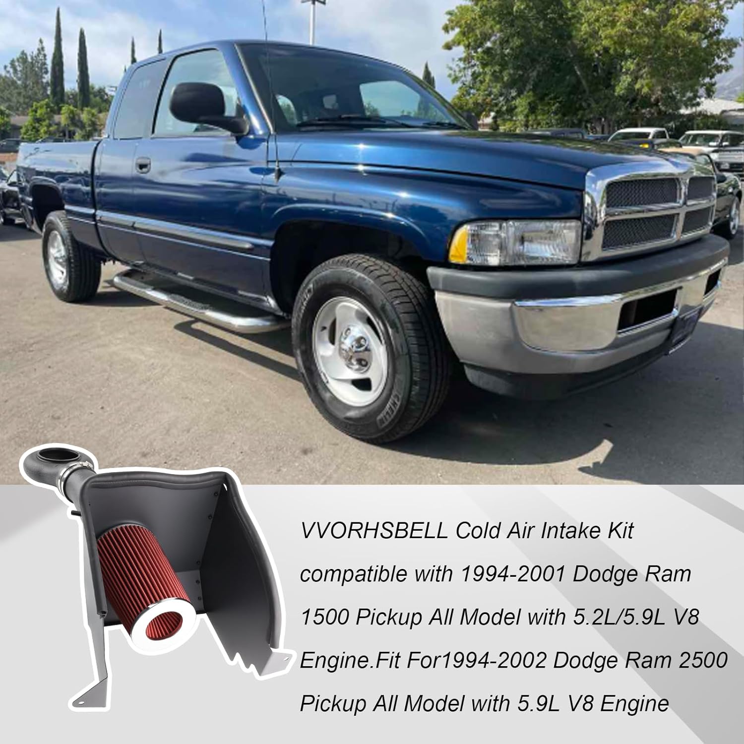Cold Air Intake Pipe Compatible with 1994-2002 Dodge Ram 1500 V8 5.2L/5.9L