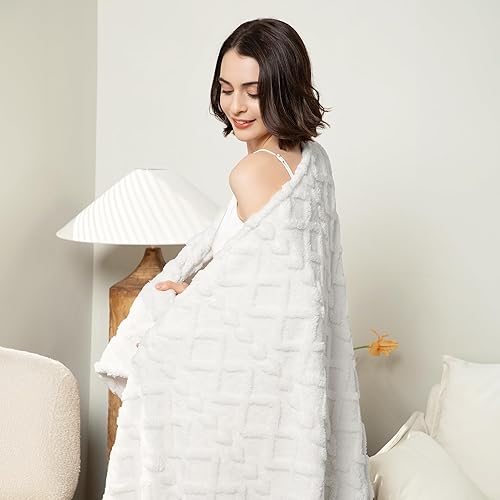 Miniatura 6 de Aganear Manta de forro polar Sherpa tamaño individual, diseño elegante 3D, manta ligera portátil de lujo súper suave, esponjosa, cálida, acogedora,