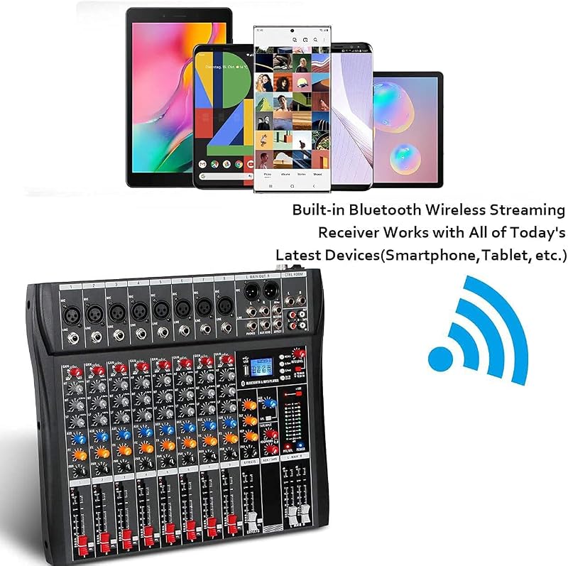 Depusheng DA8 8 csatornás stereo keverőpult Bluetooth USB felvétel phantom power