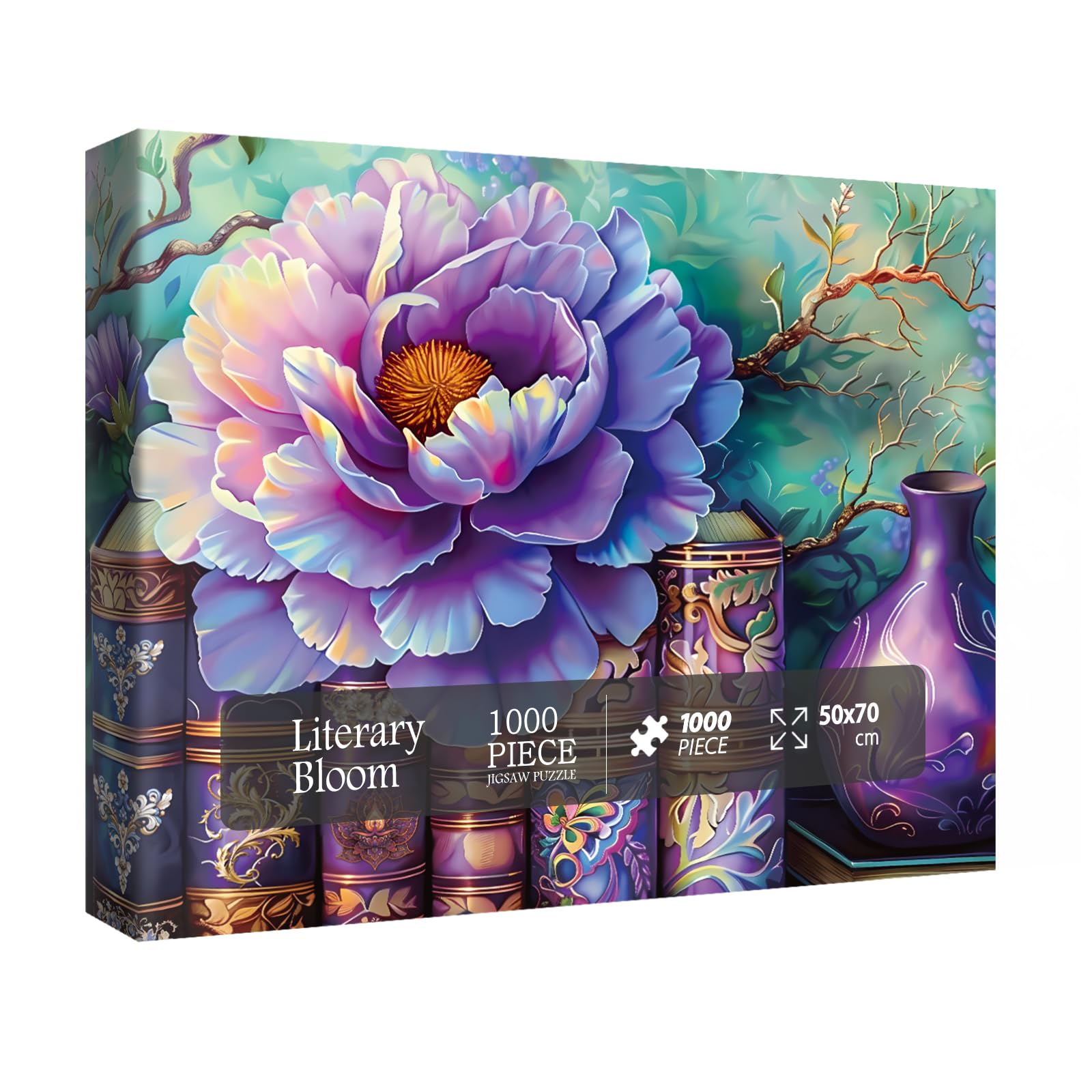 Beautiful Vase Flower Book Puzzles for Adults 1000 Pieces, Colorful Nature Art Plant Jigsaw Puzzles, Pretty Purple Floral Puzzle