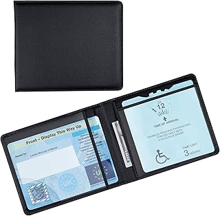 OFFCUP Disabled Badge and Timer Holder, PU Leather Disabled Badge Holder Wallet Protector, Blue Badge Timer Holder ProtectorHologram Safe Disabled Badge Holder (Black)