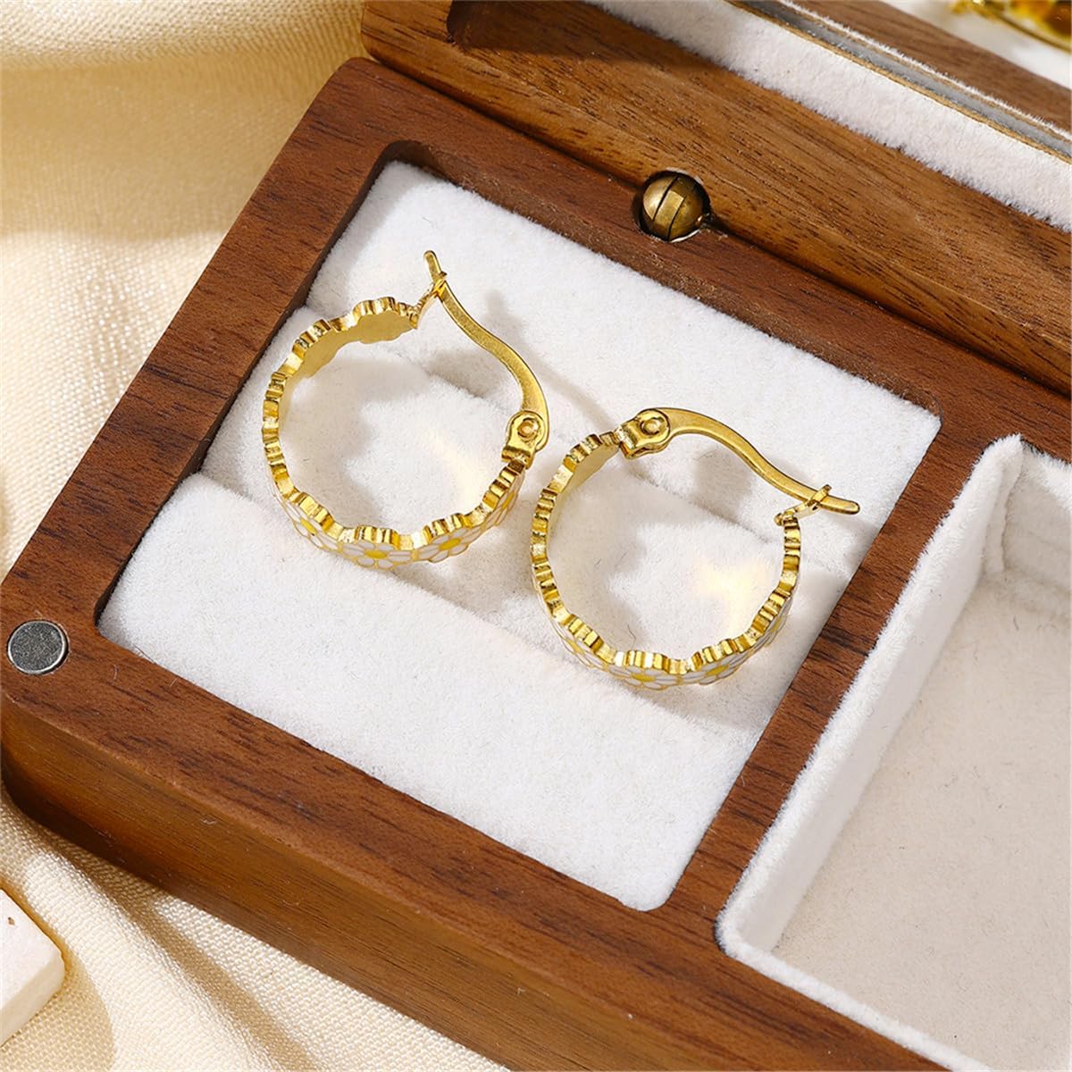 2 Pairs Small Daisy Flower Hoop Earrings for Women Gold-Toned Enamel Floral Cartilage Piercing Snap Back Hoops Earring Fashion Bridal Wedding Holiday Jewelrys - Image 5
