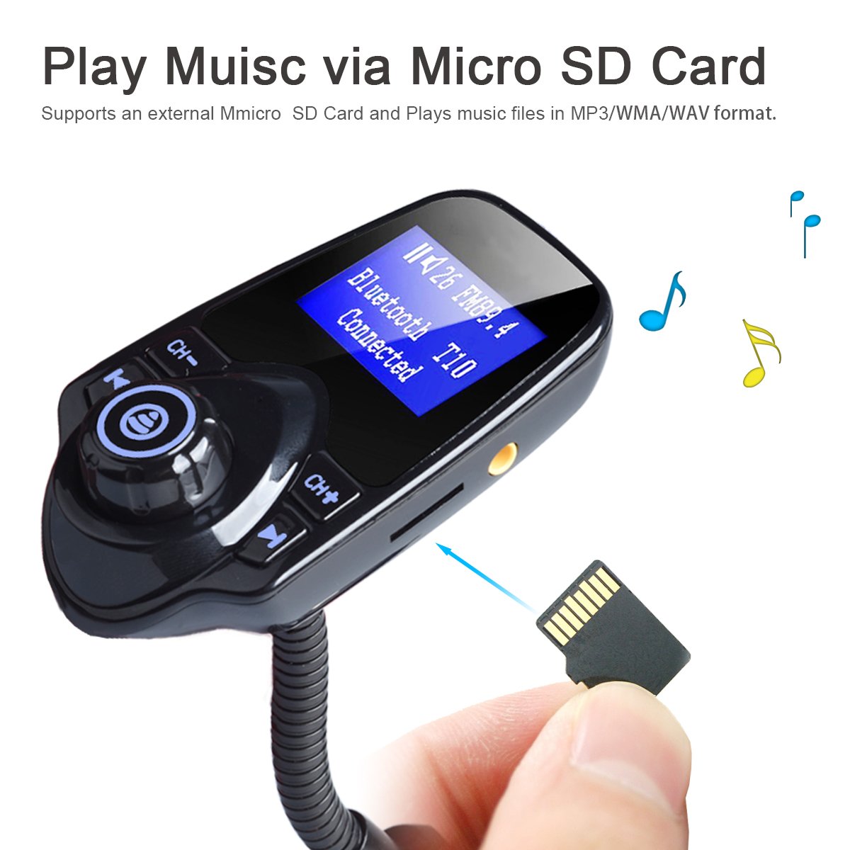 Lettore musicale MP3 vivavoce senza fili per auto Bluetooth Il ricevitore FM supporta la scheda TF e la ricarica USB