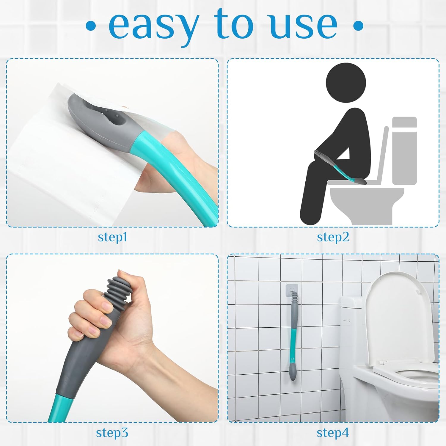 Toilet Aid Set for Wiping Include Long Handle Butt Wiper Shower