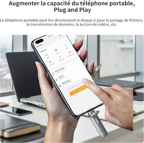 SSK SSD Externe 256GO Disque Portable SSD Cle USB 3.2 Gen 2 Jusqu'à 550 Mo/s, 2 en 1 OTG Solid State Drive 256 GO Double Clé USB A & Type C de PC Mobile Ordinateur Photos Vidéo MacBook Pro Air et Plus - 5