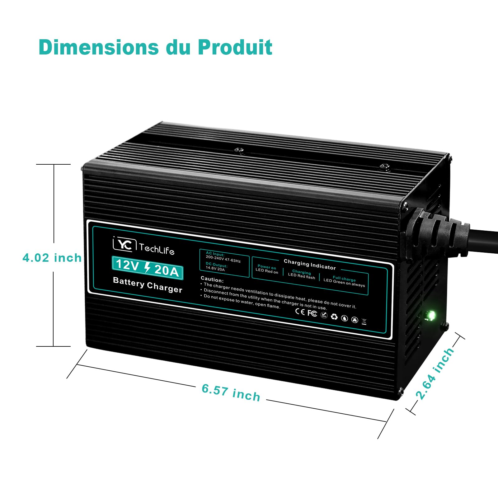 Chargeur Batterie Lithium, 12V 20A Chargeur LiFePO4 Compatible avec la Connexion Anderson Conçu pour Charger Les Batteries LiFePO4 à Cycle Profond de la Voiture RV Marine
