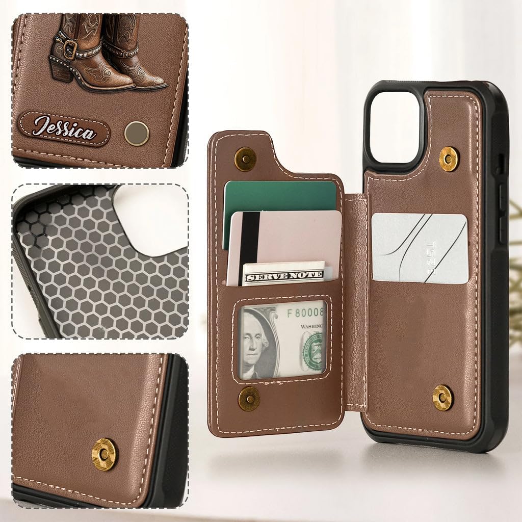Western Spirit - Personalized Cowgirl Wallet Phone Case, cowgirl boots and hat, Phone Wallet Cover for Women/Cowboy Country Wrangler Collage Cow Western Cowgirl, Cool Cowgirl Horse Cell Phone Case