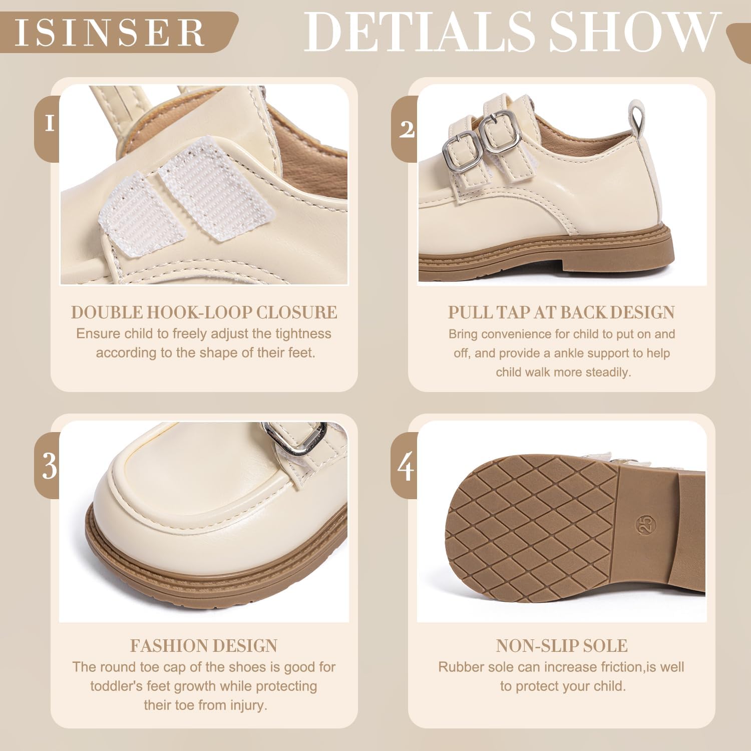 ISINSER Toddler Boys Girls Classic Dress Shoes Little Kid PU Leather Comfort Rubble Sole Oxford School Uniform Wedding Flats