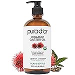 PURA D\'OR 16.9 oz Organic Castor Oil (GLASS BOTTLE) Pure Cold-Pressed Hexane-Free USDA Certified - Lashes Brows Hair Scalp Skin - Botanical Moisturizer for Softness Strength Hydration Shine Radiance