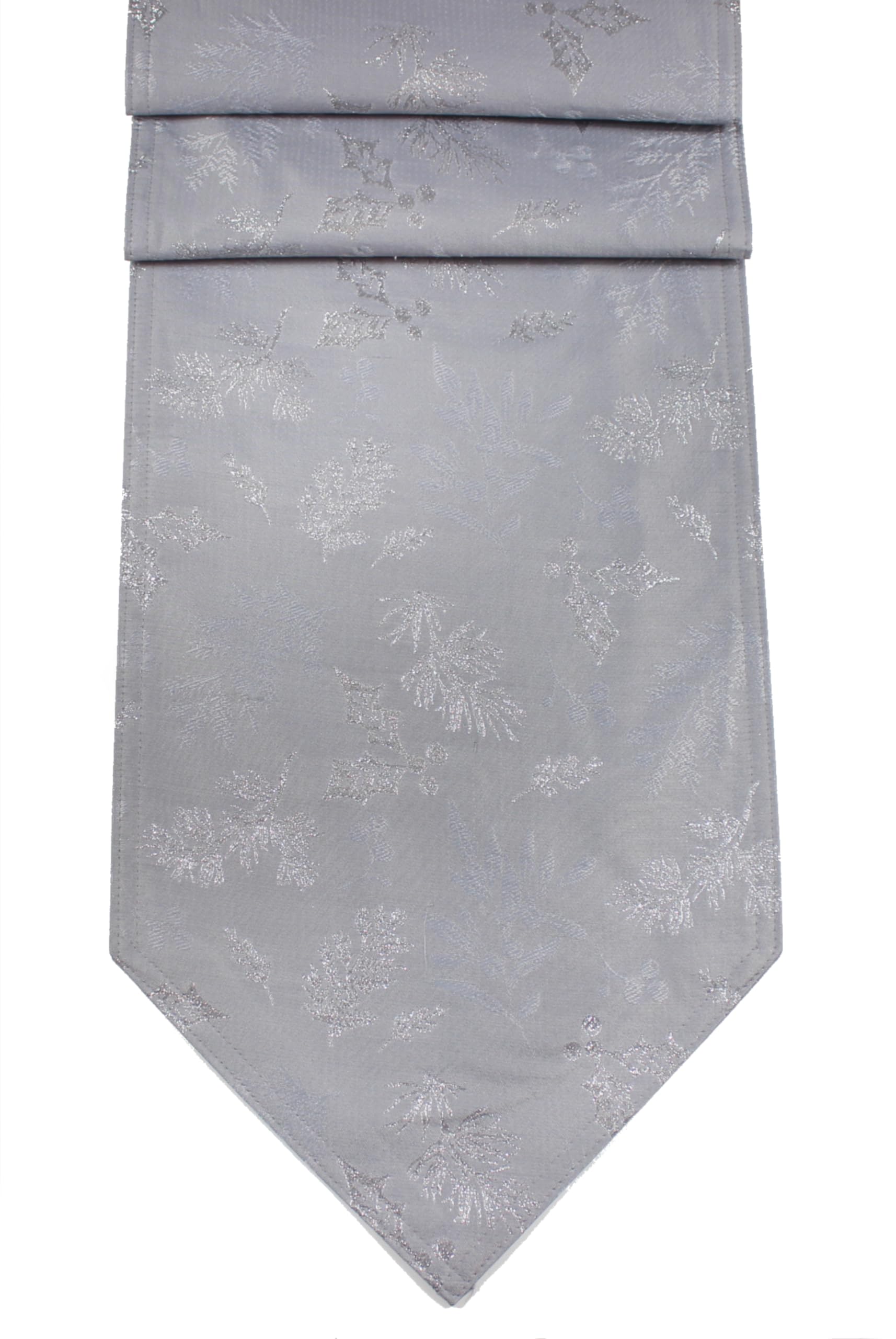 Peggy Wilkins Pewter/Silver Winter Hedgerow Sparkly Christmas Damask Table Runner - 14" X 90"