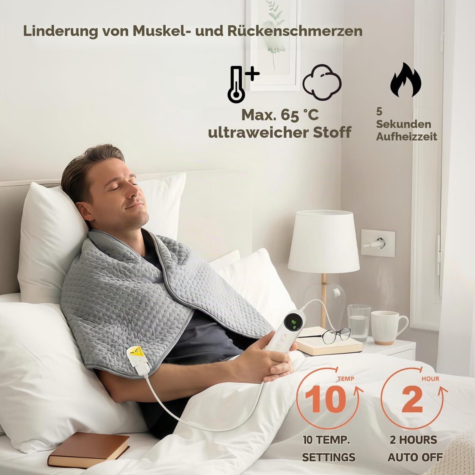 Extra Großes Heizkissen 100x50cm XXL - Elektrische Wärmematte mit 10 Temperaturstufen & Timer, Weicher Flanell für Rücken Schulter Nacken, Abschaltautomatik & Waschbar