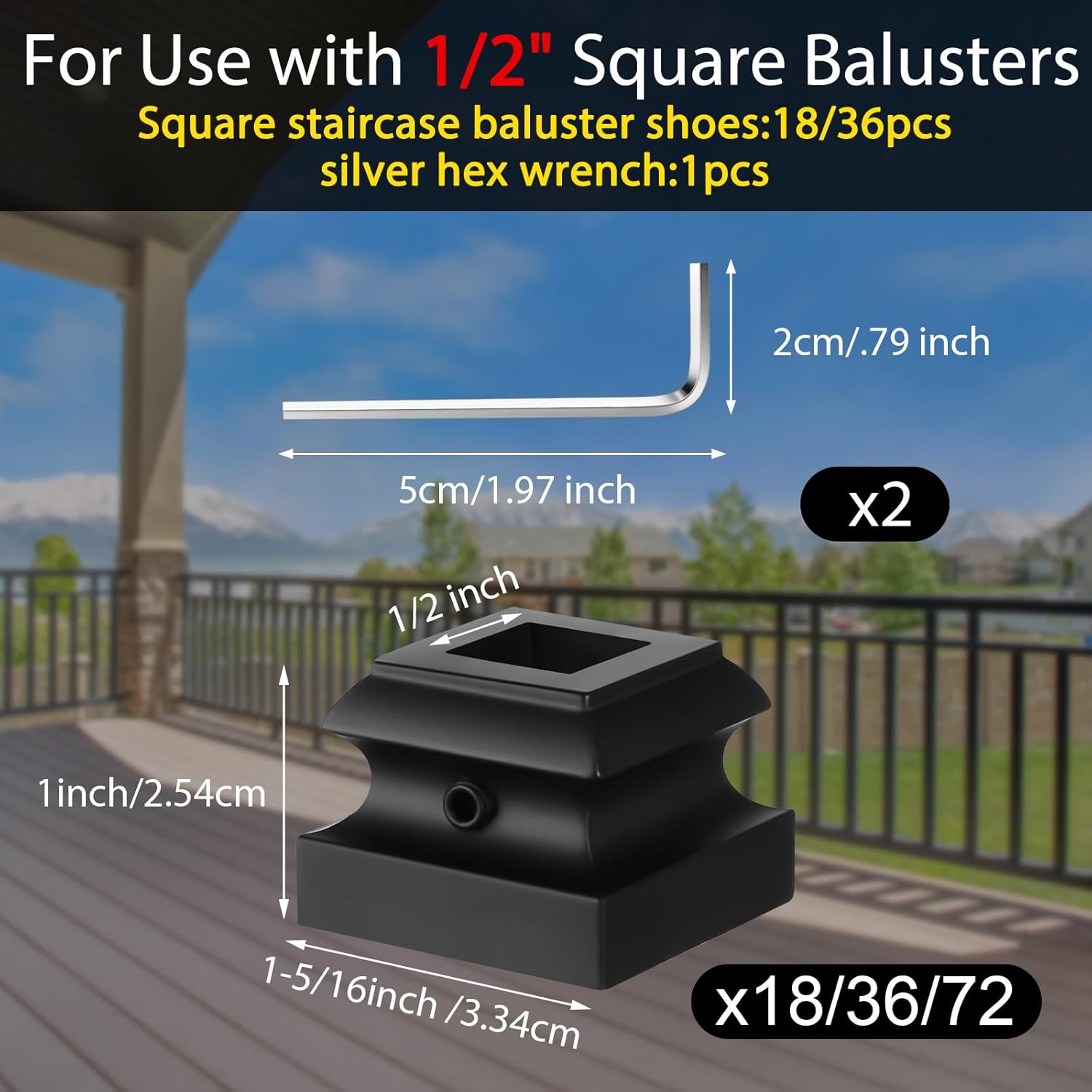 72 Pcs Iron Baluster Shoes Bulk Stair Flat Shoe with Screw 1/2 Inch Flat Square Baluster Shoe Stair for Staircase Scroll Basket Twist Knuckle Staircase Metal, Satin Black