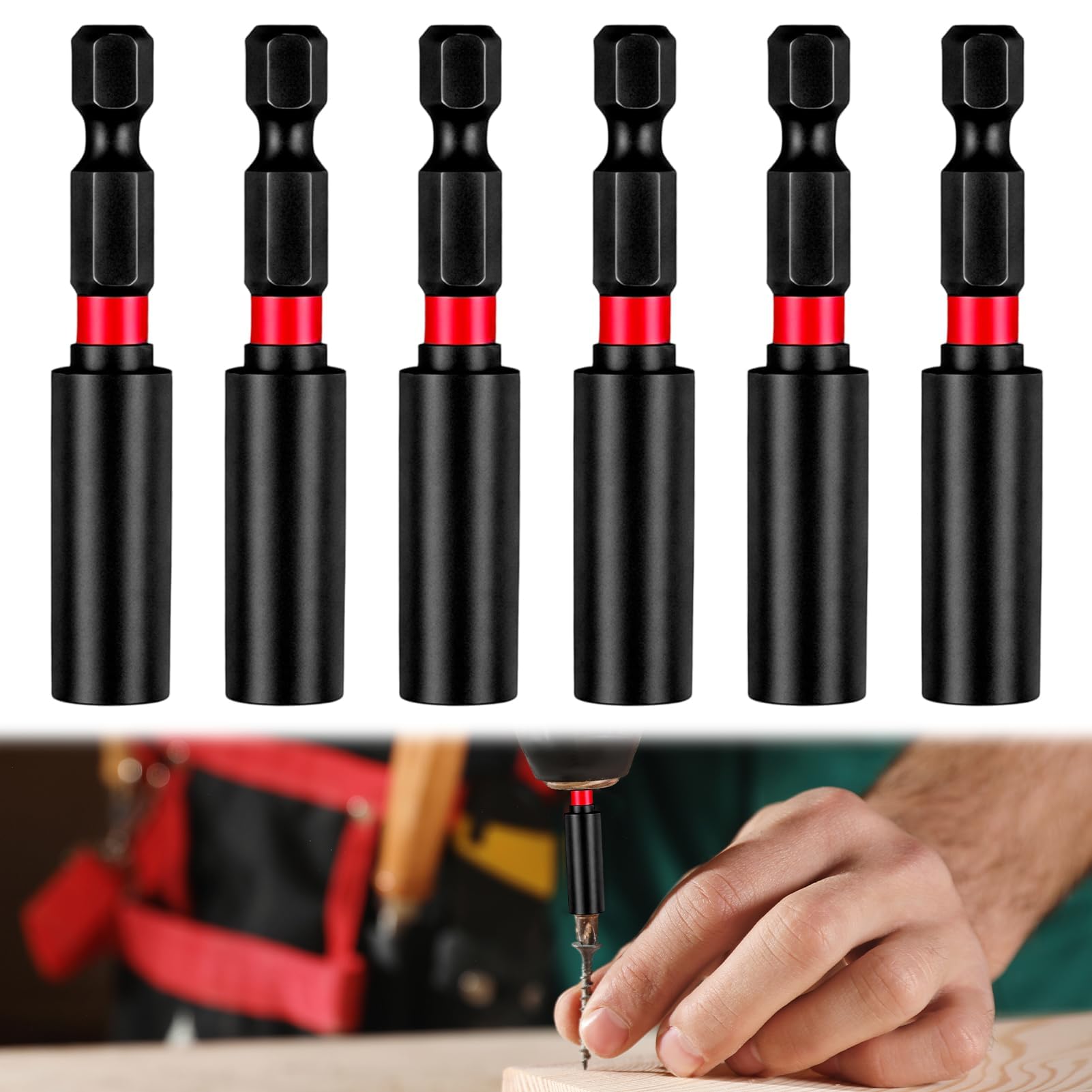 Lueden 6 Pcs Magnetic Drill Bit Holder 60mm Strong Magnetic Bit Holder Set