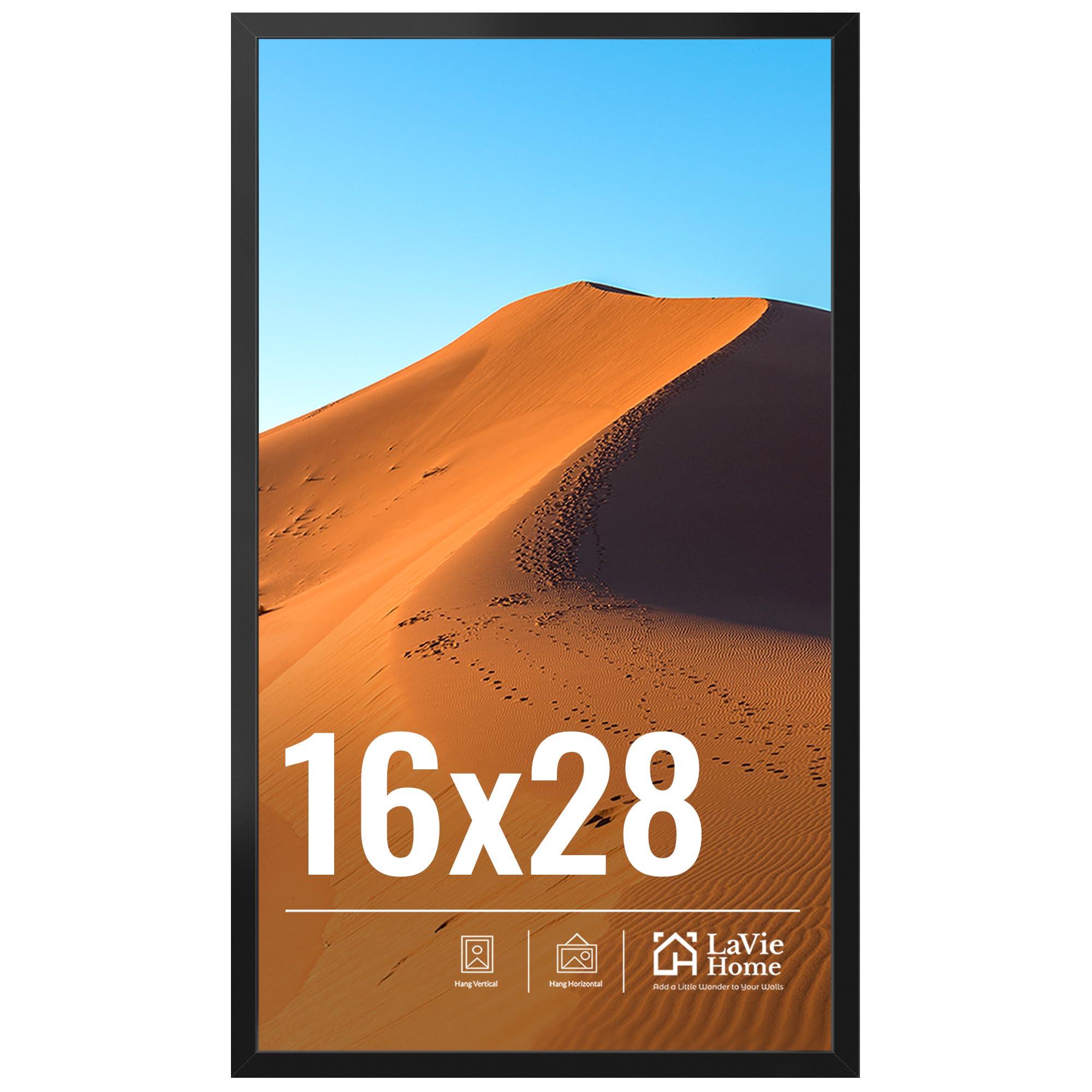 LaVie Home 16x28 Picture Frame for Wall Display, 16x28 Black Picture Frame with HD Plexiglas, 16 x 28 Photo Frame 1 Pack, Display Frame for Vertical or Horizontal, Classic Collection