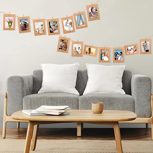 Miniatura 6 de jijAcraft 20 portarretratos de papel, 4 x 6 pulgadas, color marrón, marcos de fotos de cartón con cuerda y clips, pancarta colgante de fotos de