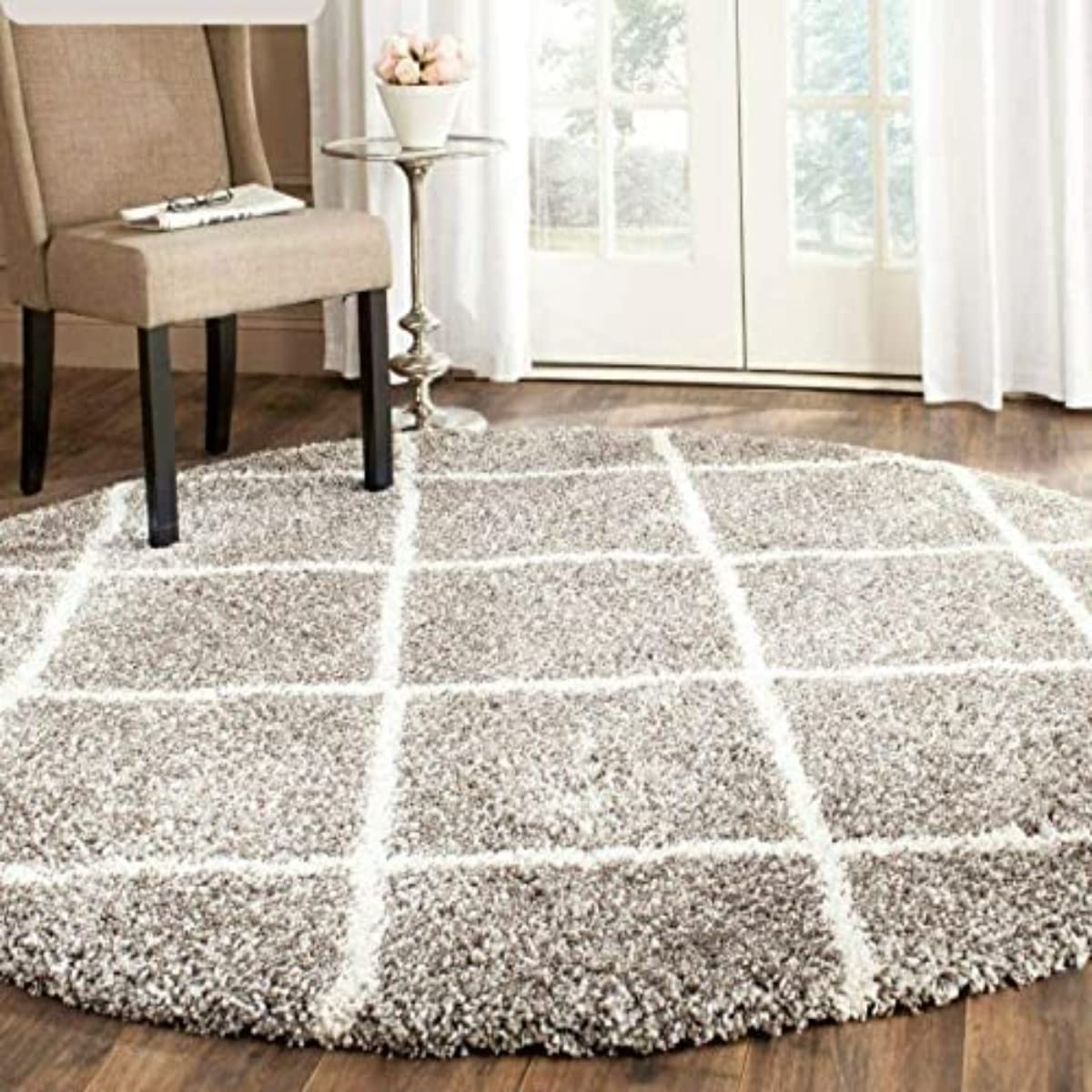 SR Handloom Modern Round Shaped Carpet/Rug Runner/Kalin for Bedroom/Dinning Hall/Living Room/Round Carpets for Home (Grey Checkered, 2x2)