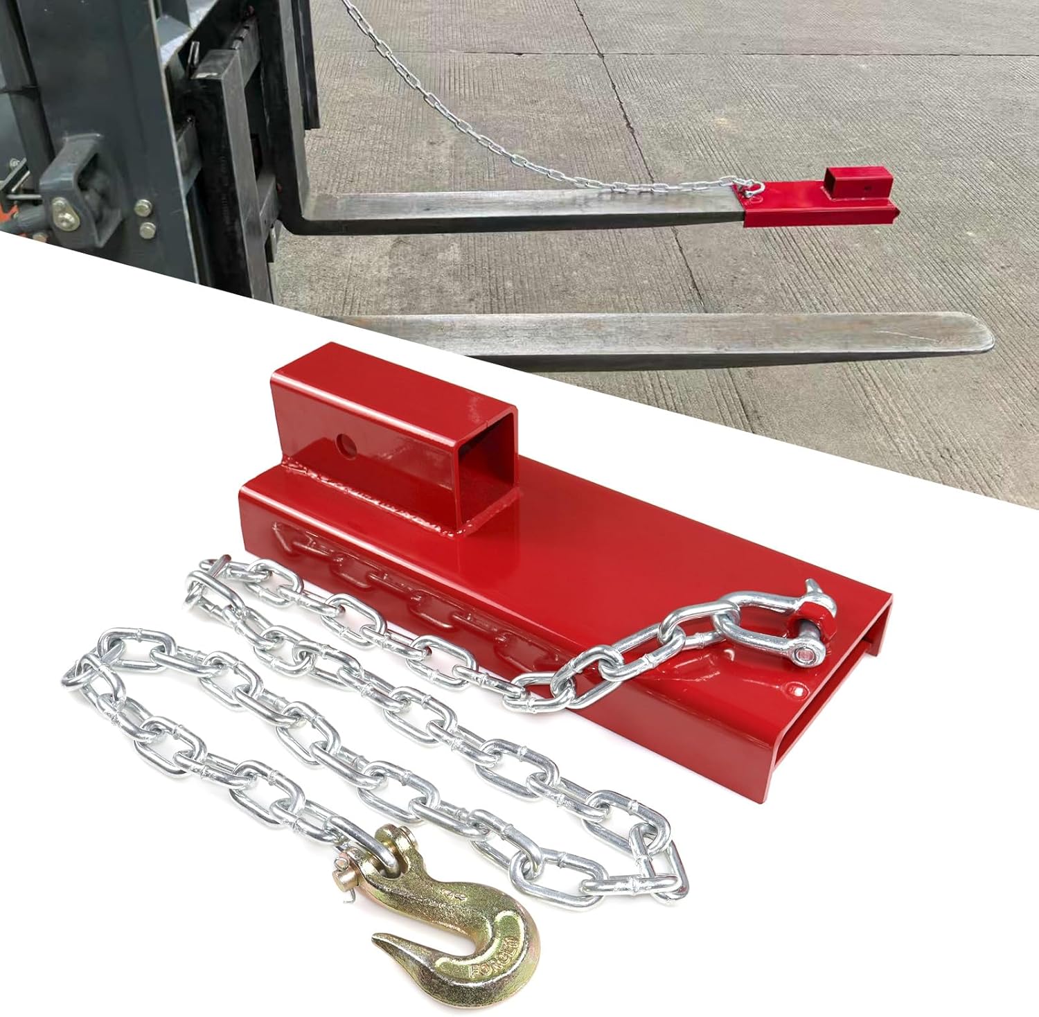 2'' Forklift Trailer Hitch Receiver Fit for Pallet Fork Trailer Towing Adapter Hitch Attachment W/Chain