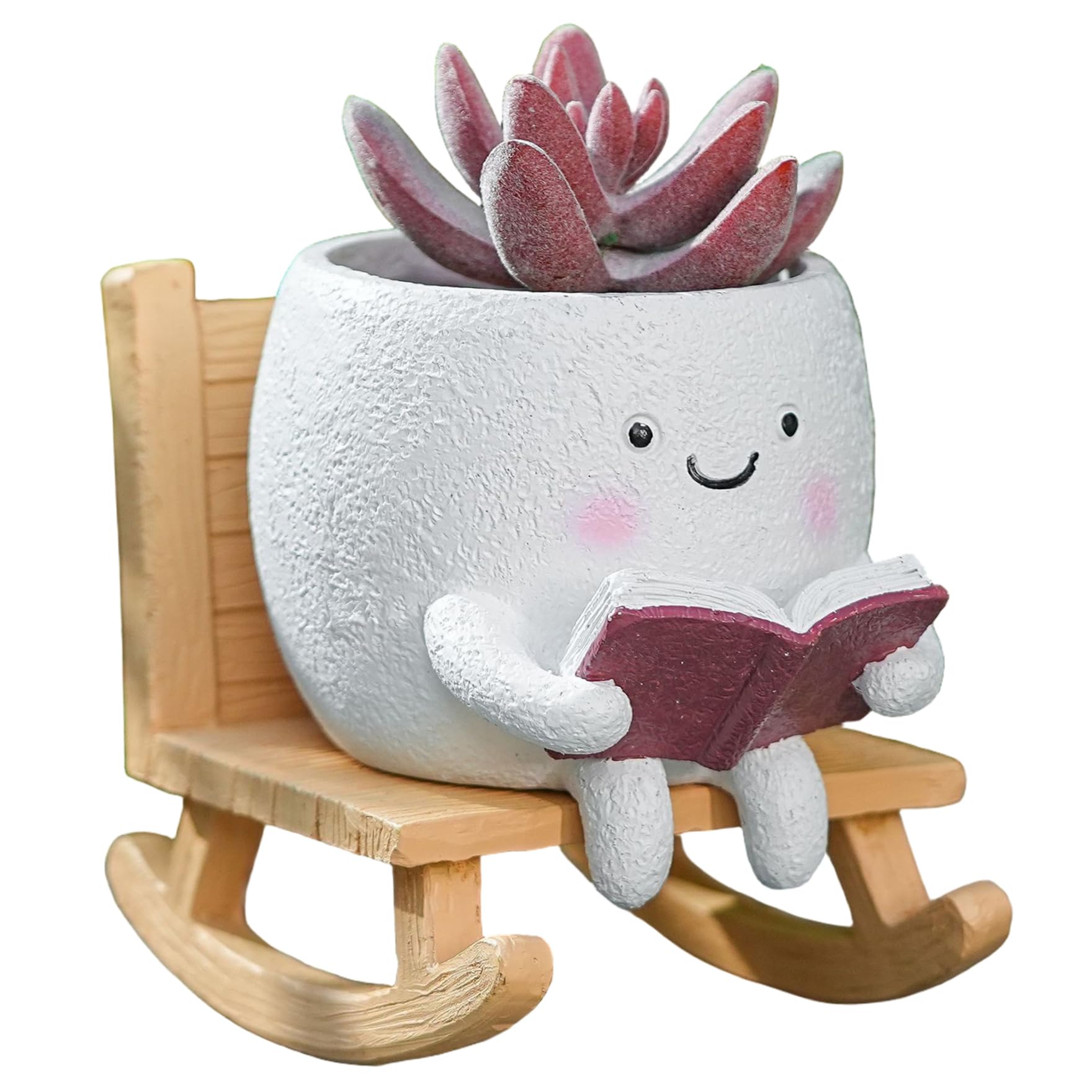 Ameble Rocking Chair Planter Smiling Face, Cute Resin Flower Pot with Drainage Hole for Succulents Indoor Outdoor Decor Rocking Chair Planter, Face Pot, Cute Resin Flower, Succulent, F