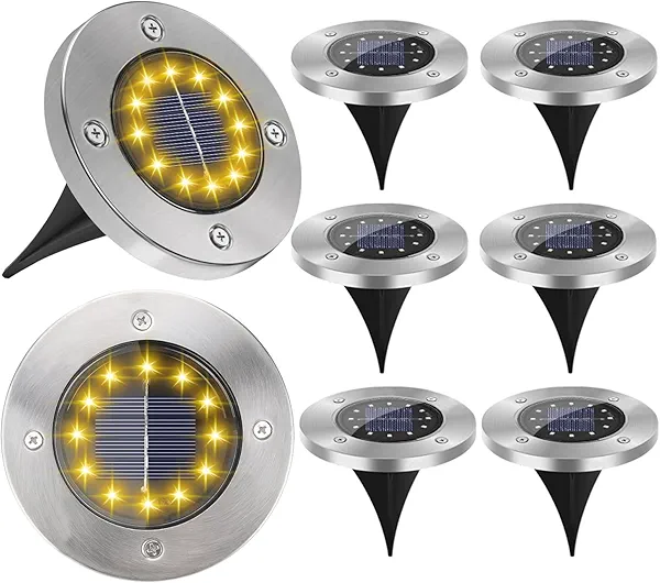 KelvinLux Solar Garden Lights Outdoor, 8 Packs Bright Solar Powered Ground Light with Updated 12 LEDs, Waterproof Disk Warm Flat Lights for Garden Patio Yard Deck Lawn Walkway Landscape Decor