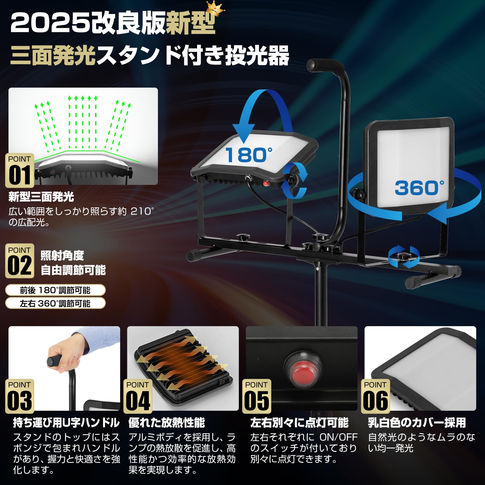 LED投光器 三脚スタンド付き ライト 屋外 作業灯 三面発光広角210度 Amazon.co.jp: 「SUNPIE」LED投光器 三脚スタンド付き ライト