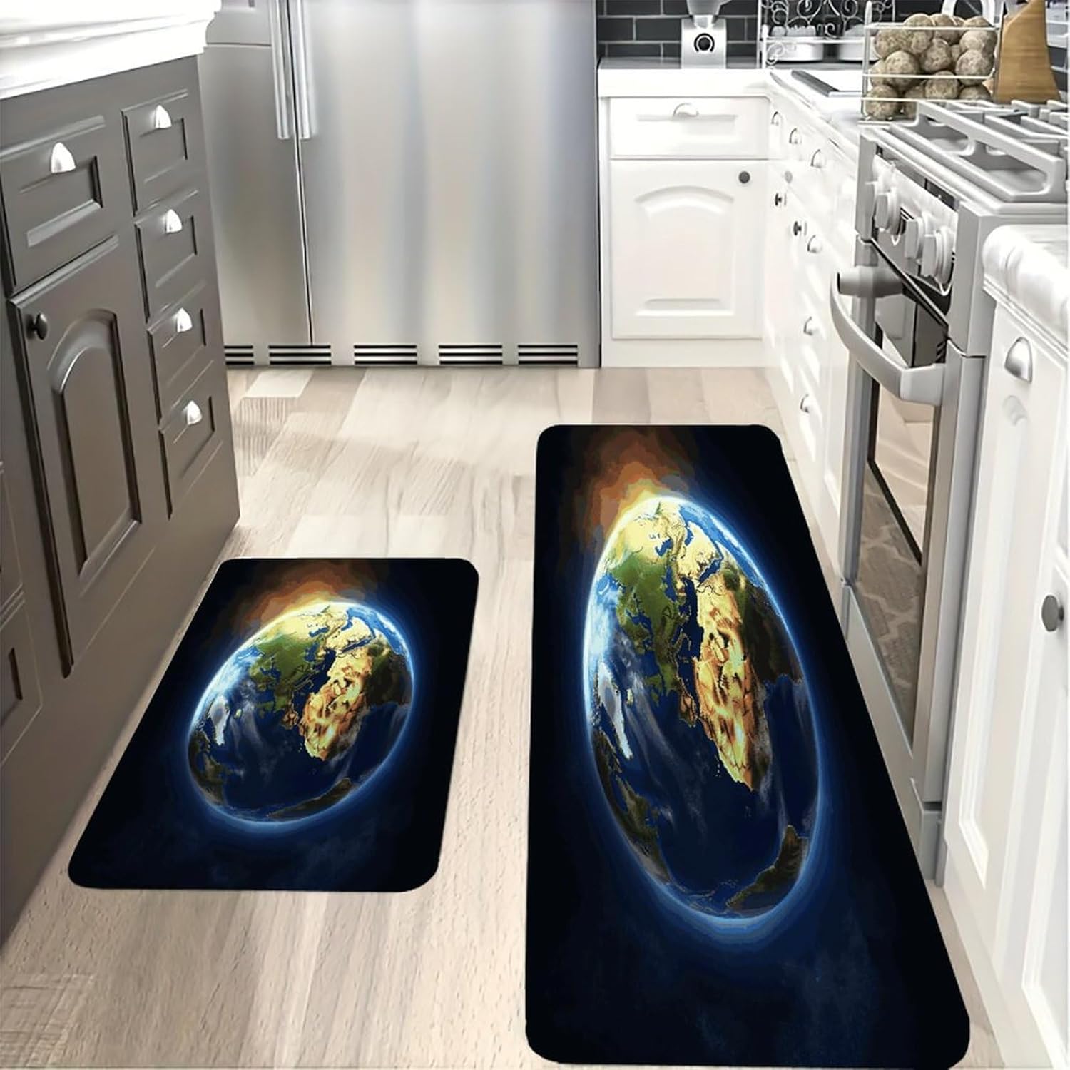 Glowing Earth Kitchen Mats with 2PCS Non-Slip Washable,Kitchen Rug Heavy Duty Durable, Floor Mats for Kitchen,Office,Sink,Laundry