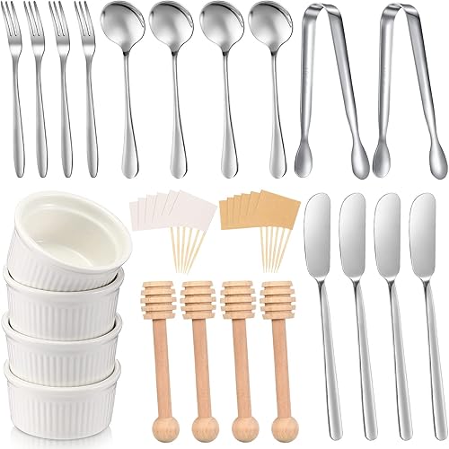 Accesorios para tabla de embutidos, utensilios y cuchillos esparcidores de mantequilla de queso, incluye pinzas para servir, cuchillos, cucharas,