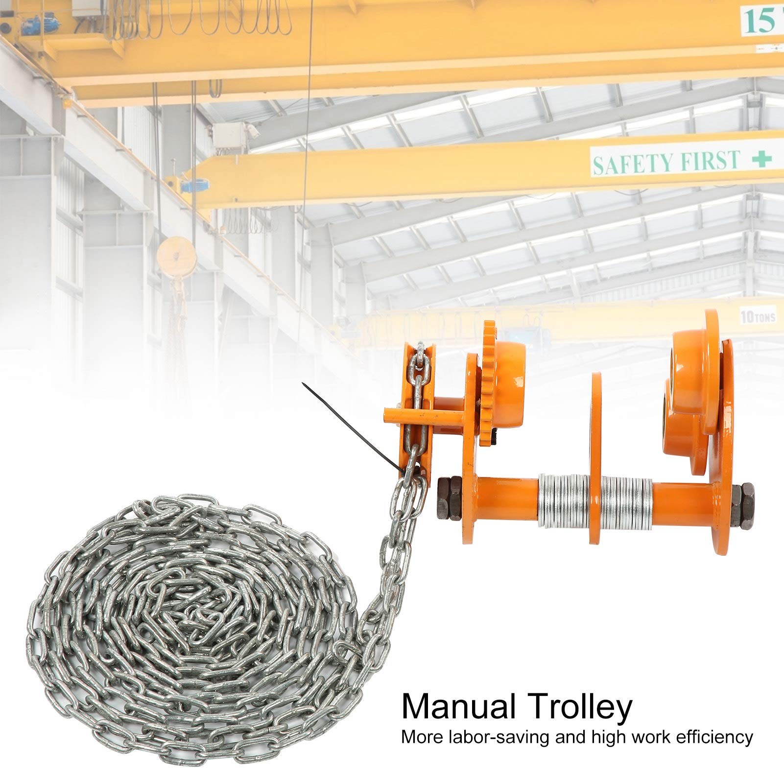 Laufkatze bis 1500 kg Manueller Trolley Heavy Duty Push Beam Roller mit 3 Meter Kette Rollfahrwerk Handfahrwerk