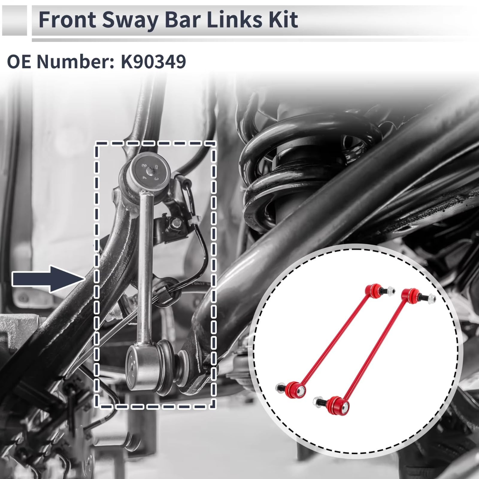 Bieletas de Barra estabilizadora Delantera (1 par) Kit de bujes de bieletas de Barra estabilizadora Delantera K90349 Compatible con Chevrolet Equinox 2018 2019 2020 2021 2022 2023 2024