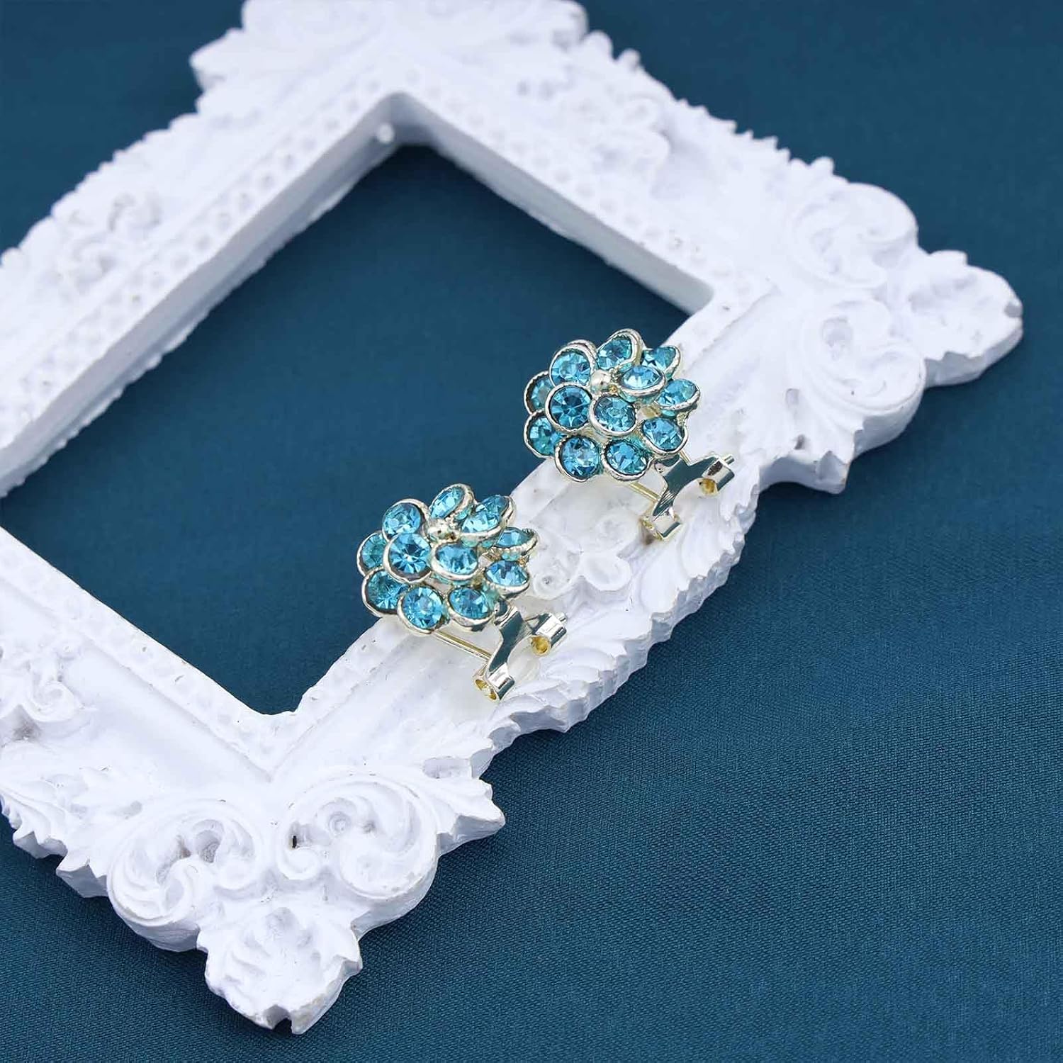 Sparkly Rhientsone Flower Stud Earrings Blue Rhinestone Flower Earrings Rhinestone Wedding Earrings Blue Cz Cluster Earrings Gemstone Flower Earrings Jewelry for Women - Image 7
